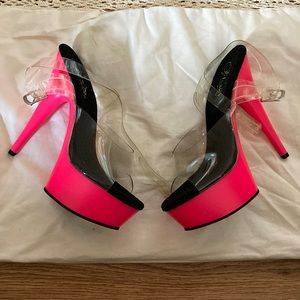 Pleaser Pink & Clear Platform Heels Size 6-7